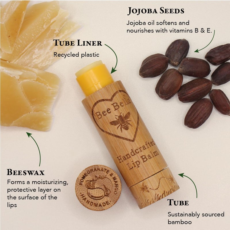 Bee Bella Lip Balm, Pomegranate Mango, 3 Pack - Moisturizing Lip Care, 100% Natural, Original Organic Beeswax with Vitamin E, Handmade in USA - Image 4